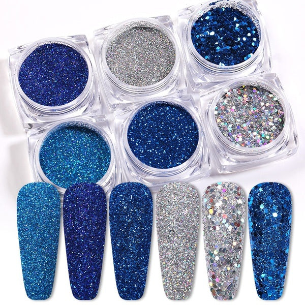 Red Blue Colorful Nail Glitters Set Holographics Nail Powder Flake Nail Art Sequins DIY Decoration