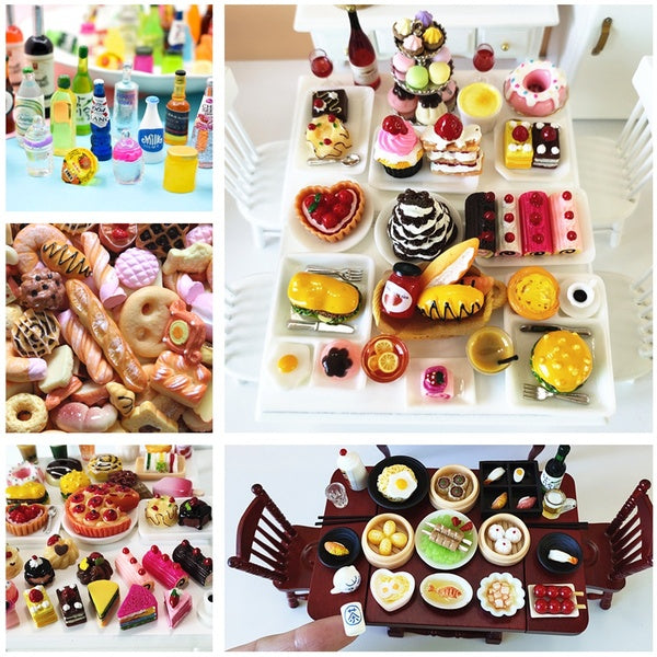 10Pcs Random Dollhouse Food-Drinks Mini Cakes Bread Dish Milk Wine Beer 1:12 Miniatures Scene Kids Toy