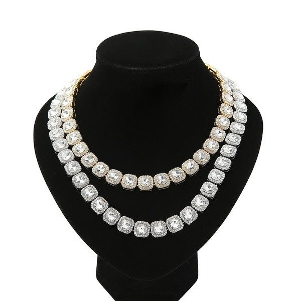 Hip Hop Diamonds 12MM Width Thick Chain Necklace Bracelet Square Chain Iced Out Bling Choker Necklaces for Men Women Fashion Luxury Jewelry