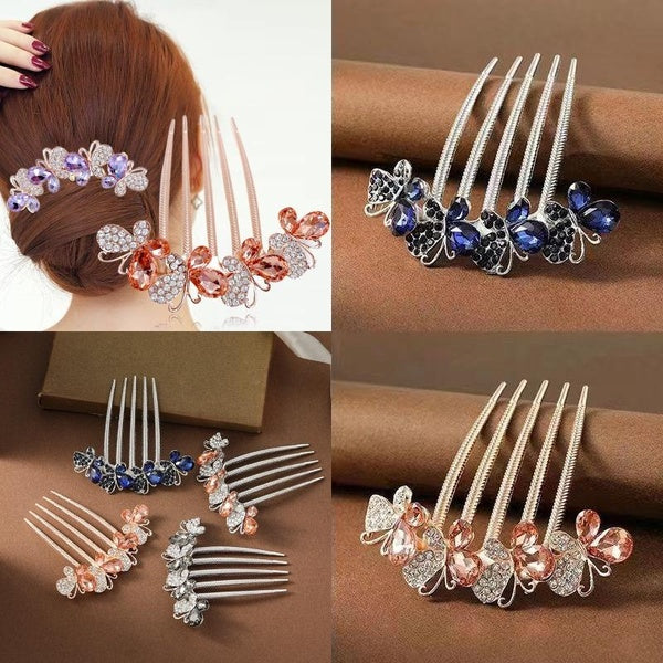 (4 Colors optional) New Five-tooth Comb Plate Hair Clip Rhinestone Butterfly Hair Comb Insert Comb Bridal Crystal Hair Ornaments Jewelry Gift Wedding