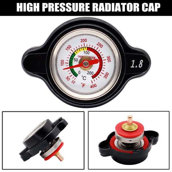 High Pressure Cooling Radiator Cap Tank Cover With Water Temp Gauge Big Head 1.8 Bar 25.6Psi Safe Prevent Scald Motorcycle Car