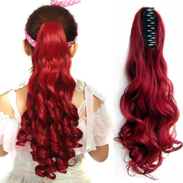 Ombre wine red Color Claw on Ponytail Synthetic Women Clip in Hair Extensions Wavy Curly Style Pony Tail Hairpiece Hairstyle
