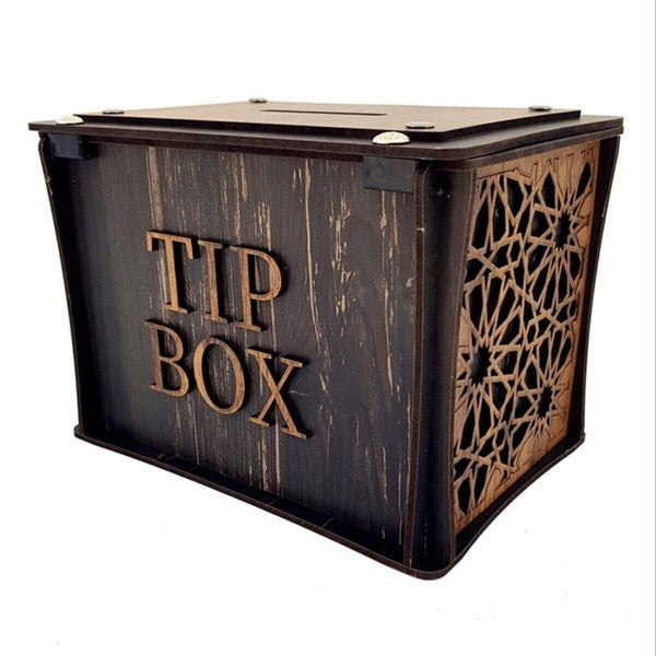 Boîte à pourboires en bois et tirelire tirelire pour entreprise café lieu de travail avec clé 15x15x12 cm