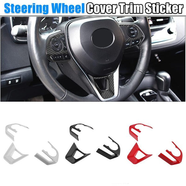 3 Pcs ABS Plastic Carbon Fiber Pattern Black-Silver-Red Interior Steering Wheel Cover Trim for Toyota Corolla 2020-2022 Inner Decoration Auto Accesso