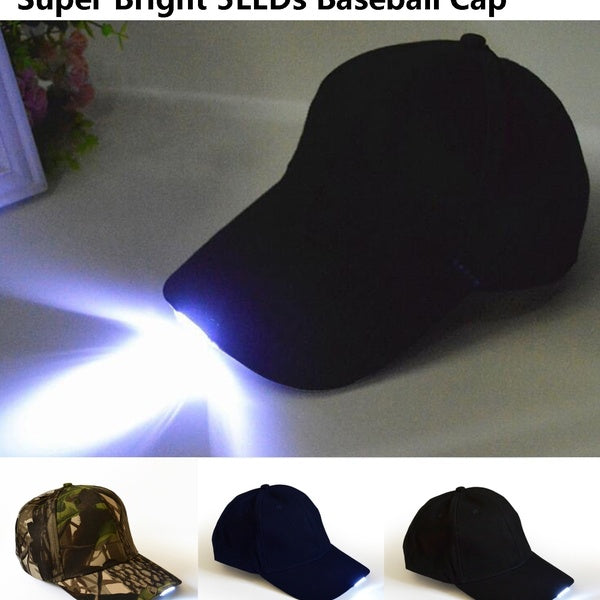 Super Bright LED Cap Glow In Dark for Reading Fishing Jogging LED Lights Sport Hat Baseball Caps 5 LED Lights Hats