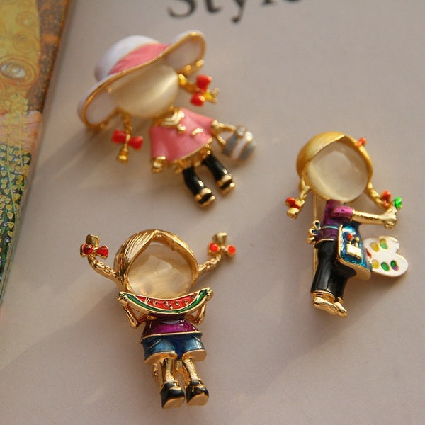 Lovely girl enamel Opal Brooch girl clothing accessories sweet Woman Pin brooches Matron Inn