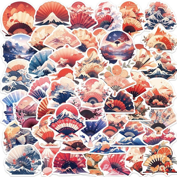 10-50Pcs Japanese Style Folding Fan Stickers Fan Graffiti Stickers for DIY Luggage Laptop Skateboard Motorcycle Bicycle Stickers