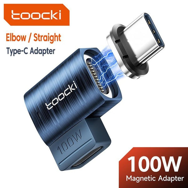 Toocki 100W USB-C vers Type-C Adaptateur magnétique Coude - Adaptateur USB C droit pour Samsung Huawei Xiaomi Téléphones portables Tablettes pour ord