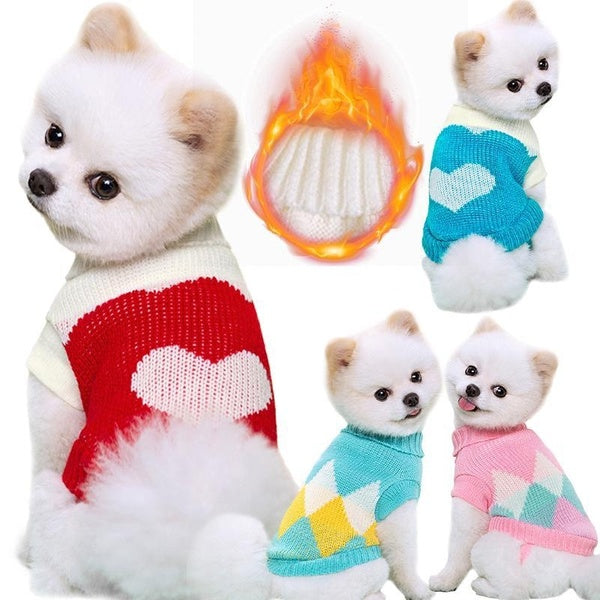S-2XL Dog Cute Sweater,Love, Rhombus Pet Clothes Cute Christmas Pullover Knit Sweater,Winter Warm Puppy Cat Sweater Clothing New Year Christmas Gift