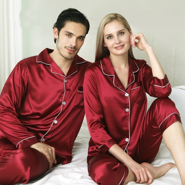 Men and Women's New Fashion Soft Ice Silk Casual Pajama Sets Two Pieces Shirts & Shorts Sleepwear(8 Colors)