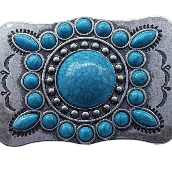 Boucle turquoise occidentale populaire avec un bon placage adapté à une ceinture de 4 cm de largeur
