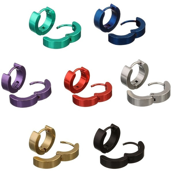 Fashion Healthy Metal Piercing Earrings Stainless Steel Small Loop Hoop Earring Silver Blue Black Color Piercing Earrings for Men Women