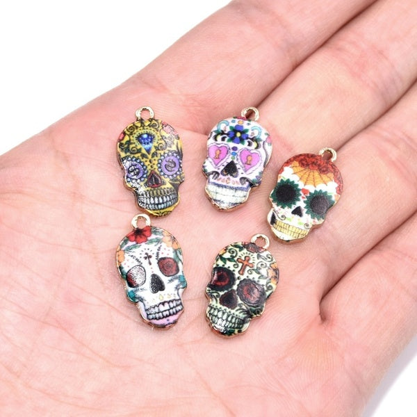 5 Pcs Enamel Sugar Skull Charms for Jewelry Making Cute Earring Pendant Bracelet Necklace Accessories