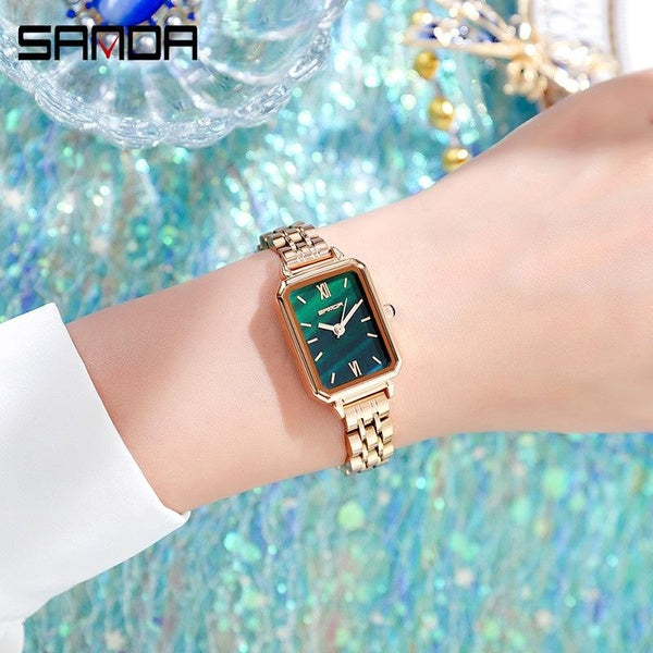 SANDA montre femmes Rectangle Quartz étanche dames montres haut de gamme de luxe élégant vert montre-bracelet femme Relogio Feminino
