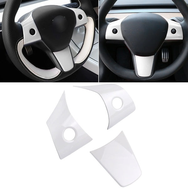 White Interior Steering Wheel Cover Molding Trim For Tesla Model 3 2017-2022 Model Y 2020-2022