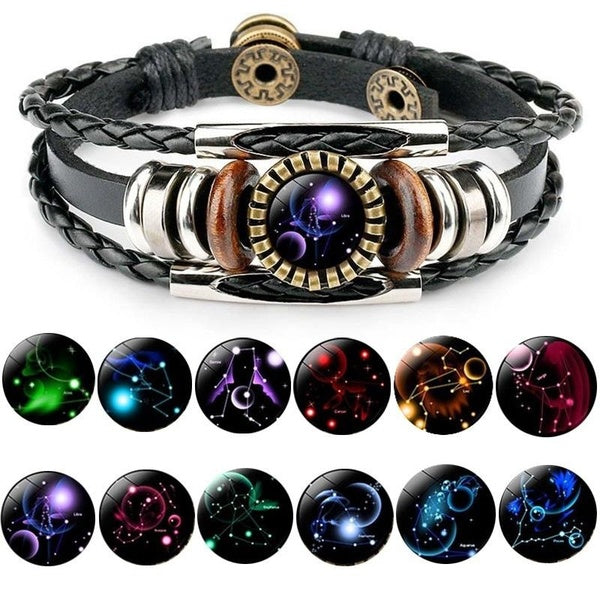 12 Constellation Bracelets Pu Leather Charm Bracelets for Women Men Fashion Jewelry Accessories Matron Inn