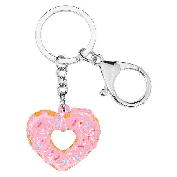 Acrylic Valentine's Day Pink Heart Donuts Key Chains Ring Unique Keychains Jewelry For Women Girls Teen Bag Car Keys Purse Charms Decorations