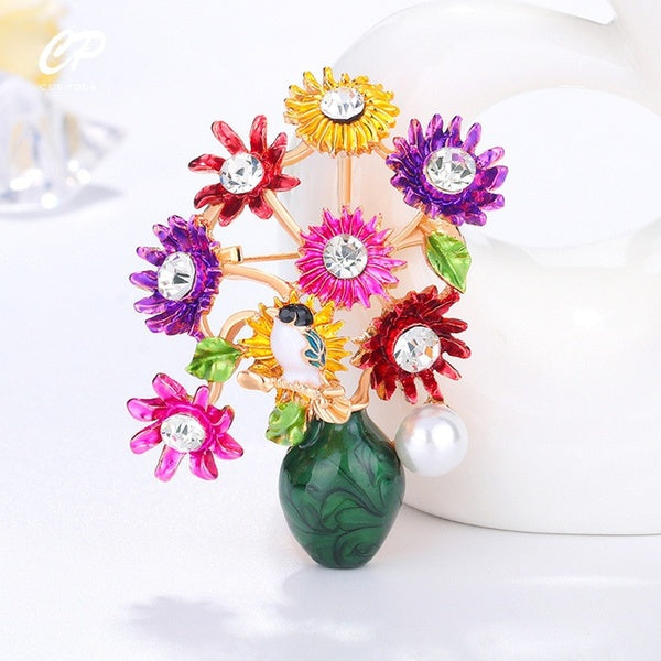 Sunflower Vase Design Vintage Brooch Pin Elegant Suit Cardigan Pin Brooche Brooches for Woman Wedding Party