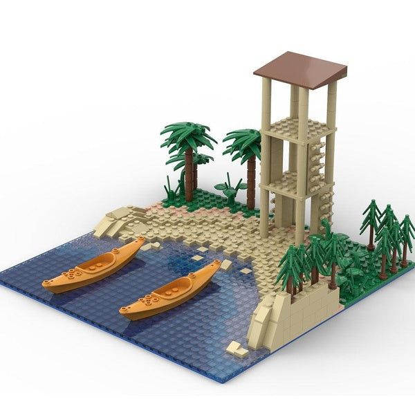 WW2 Military Series Island Beach Watchtower Rubber Boat DIY Accessories Building Blocks Bricks Toys Gifts