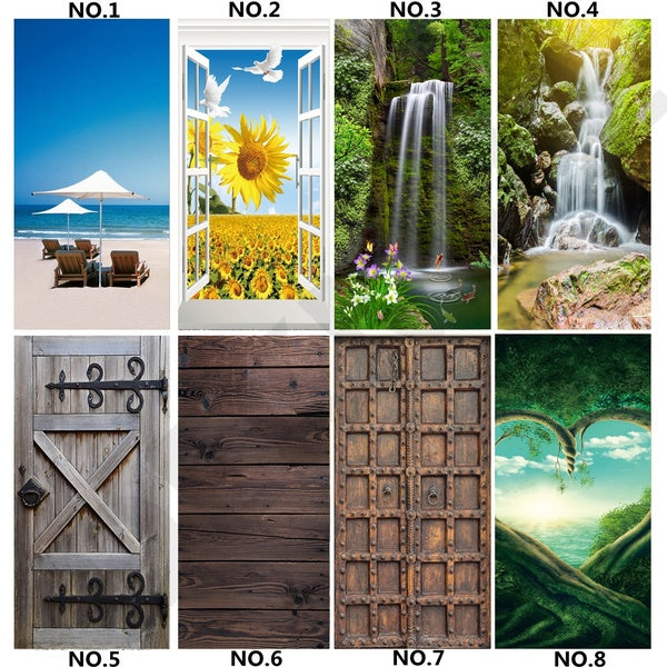 Natural Landscape Beach 3D Door Sticker Art Wall Decor Mural Self-adhesive Wooden Wallpaper For Doors Renew Wardrobe Decor Waterproof Vinyl Poster