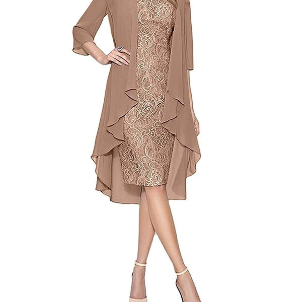 Women's Fashion Two Pieces Charming Lace Knee Length Evening Gowns Dresses Party Dresses for Mother of The Bride Dresses