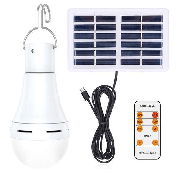 1pc Portable LED Solar Lamp Charged Solar Panel Powered Light Bulb With Remote & Timer Emergency Bulb for Outdoor Garden Chicken Coops Camping Tent F