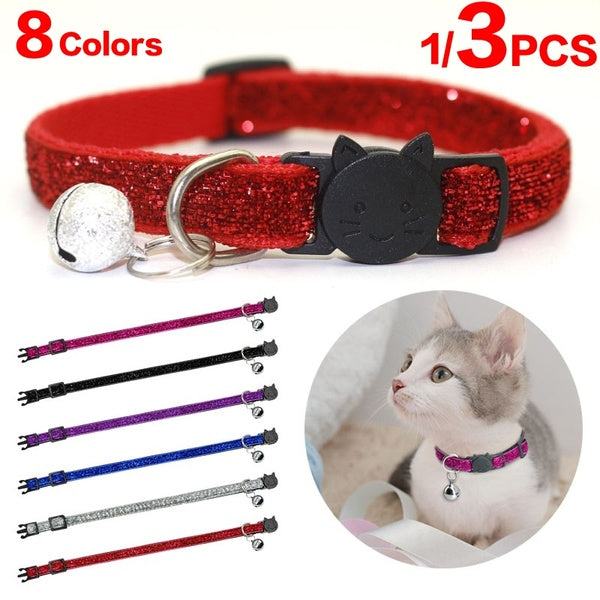8 Colors 1-3pcs Pet Cat Dog Necklace Safety Buckle Small Dog Patch Cloth Bell Collar Puppy Adjusted Collar Glitter Velvet Collar Puppy Necklace