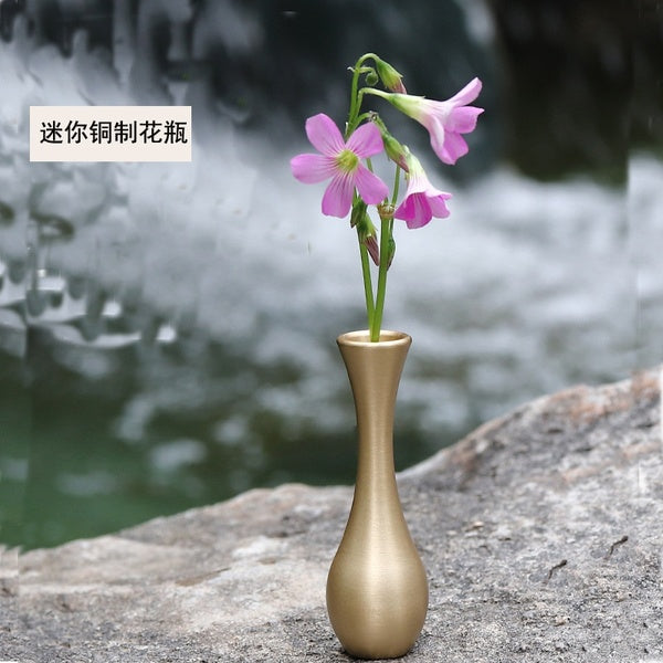 Mini Vase Desktop Pure Copper Vase Antique Metal Floral Home Furnishing Brass