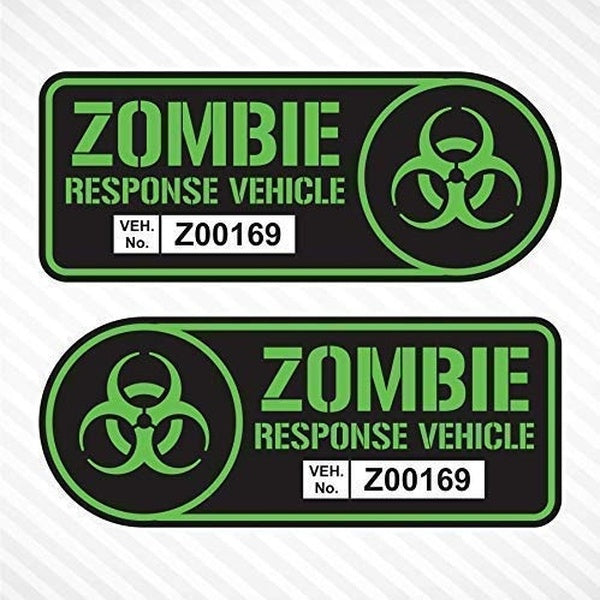 2Pcs Zombie Response Vehicle Sticker Set Vinyl Decal Black & Lime Green Car Truck SUV Decal Badge Halloween Car Sticker CR01