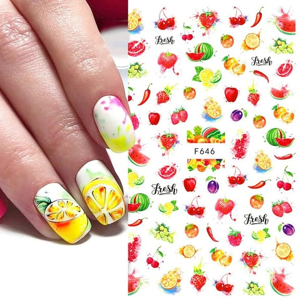 Summer Lemon Nail Stickers Watermelon Strawberries Cherry 3D Sliders for Nails Fashion Fruits Nail Art Decals Decoration CHF646