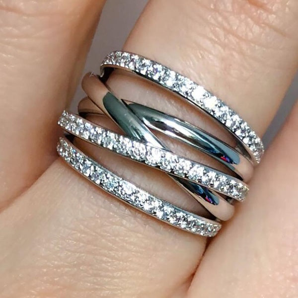 Trendy Multilayer Ring Cubic Zirconia Intertwined Rings for Women Engagement Wedding Ring Jewelry