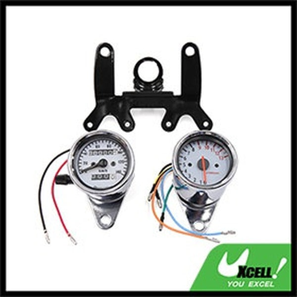 Universal Silver Tone Shell Motorcycle Tachometer Speedometer Odometer Gauge Set