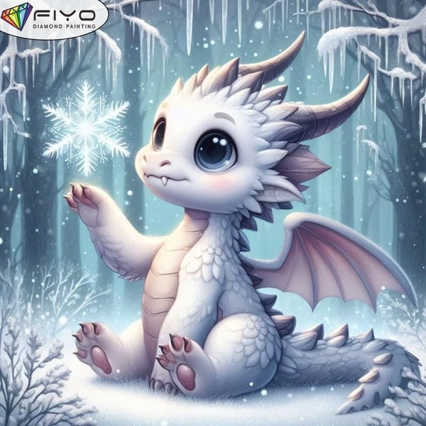 FIYO DIY 5D Snow Dragon Diamond Painting Full Drill with Number Kits Home and Kitchen Fashion Mosaic Diamond Painting Canvas Wall Decoration Gift Cra