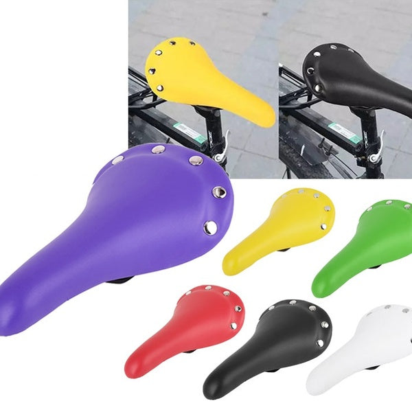 27x15x7cm Comfortable Bike Saddle PU Leather Bicycle Shallow Seat with Rivets Black-White-Red-Green-Yellow-Purple