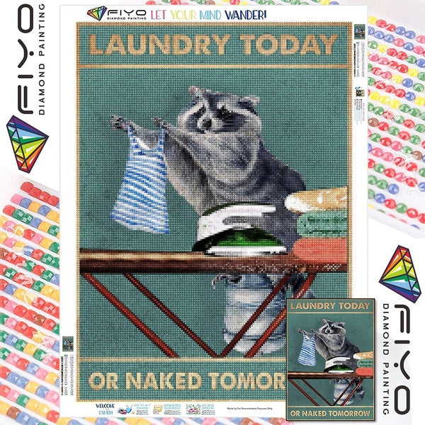 FIYO DIY 5D Raccoon Diamond Painting Full Drill with Number Kits Home and Kitchen Fashion Mosaic Diamond Painting Canvas Wall Decoration Gift Crafts