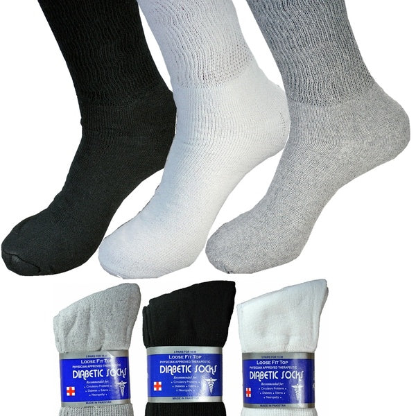 6 Pairs Diabetic Crew Circulatory Socks Health Men's Women's Cotton 9-11 10-13