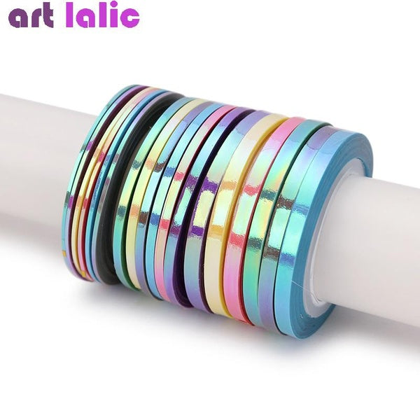18 Rolls Mermaid Nail Striping Tape Line Sticker Candy Color Adhesive Decals DIY Nail Art Decoration