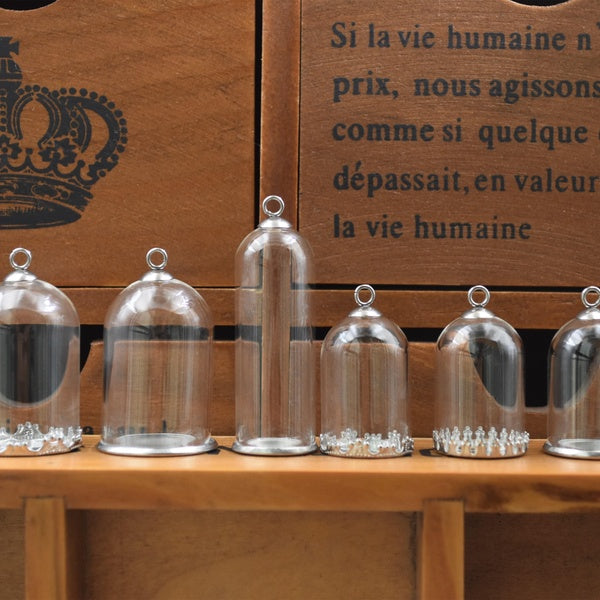 4sets clear glass tube with Stainless Steel base and cap set empty glass dome cover glass vial pendant findings