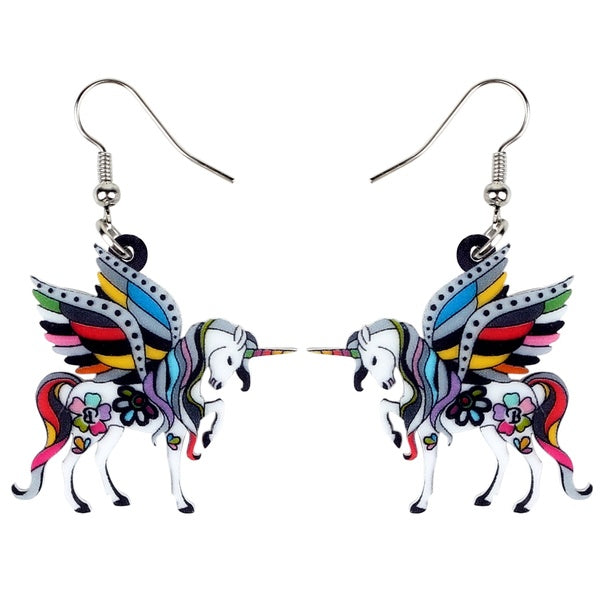 Acrylic Elegant Holy Unicorn Earrings Fashion Dangle Drop Unique Animal Horse Jewelry for Women Girls Ladies Gifts Charms Accessories