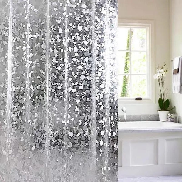 1-2pc EVA Waterproof Shower Curtain Liner, 3D Cobblestone Pattern Transparent Shower Curtain Heavy Duty Bathroom Partition Curtain With Plastic Hooks