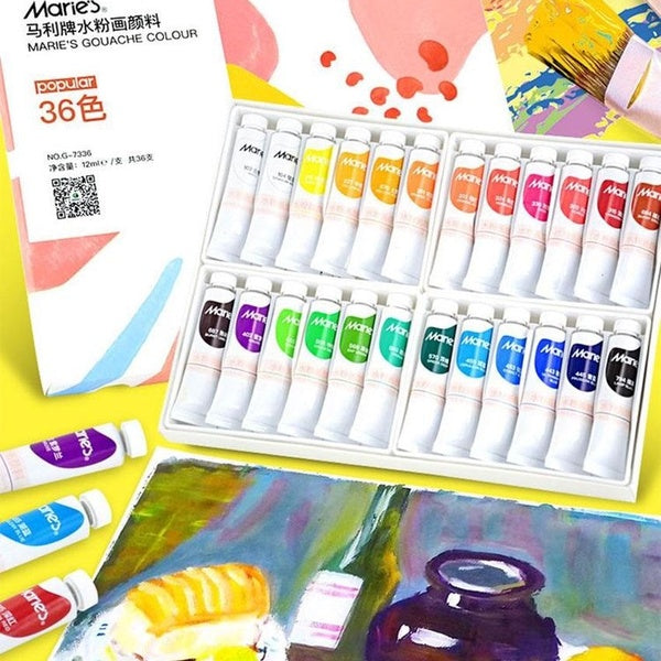 Marie's Art Aquarelle Gouache Peinture Ensemble 12-18-24-36 Couleurs 12 ML Tube Peinture Pigment Forte Couverture Art Fournitures
