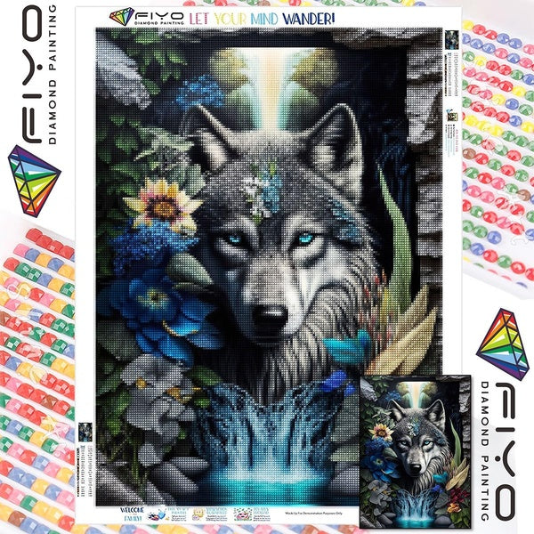 FIYO DIY 5D Landscape Wolf Diamond Painting Full Drill with Number Kits Home and Kitchen Fashion Mosaic Diamond Painting Canvas Wall Decoration Gift