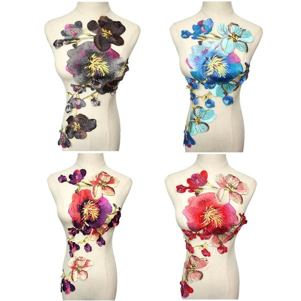 Large Embroidery Peony Flower Lace Applique Sewing Cotton Collar Patch Wedding Gown Party Dress Bridal DIY Craft