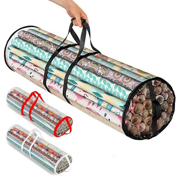 Wrapping Paper Storage Bag, Portable WallPaper Storage Bag Christmas Gift Wrap Organizer Stores Up To 24 Rolls 40 Inch, PVC Transparent Underbed Tote