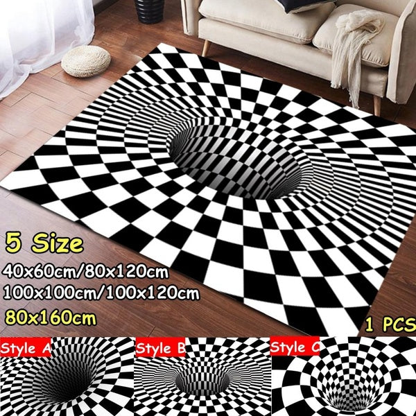 3 Styles Options Checkered Vortex Optical Illusions Non-Slip Water Absorption Livingroom Bedroom Kitchen Bathroom Carpet Floor Mat Out Doormat Bath M