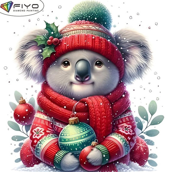 FIYO DIY 5D Christmas Koala Diamond Painting Full Drill with Number Kits Home and Kitchen Fashion Mosaic Diamond Painting Canvas Wall Decoration Gift