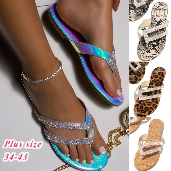 Plus la taille Casual femmes sandales tongs pantoufles dames pantoufles Flash diamant sandales plates Casual plage pantoufles