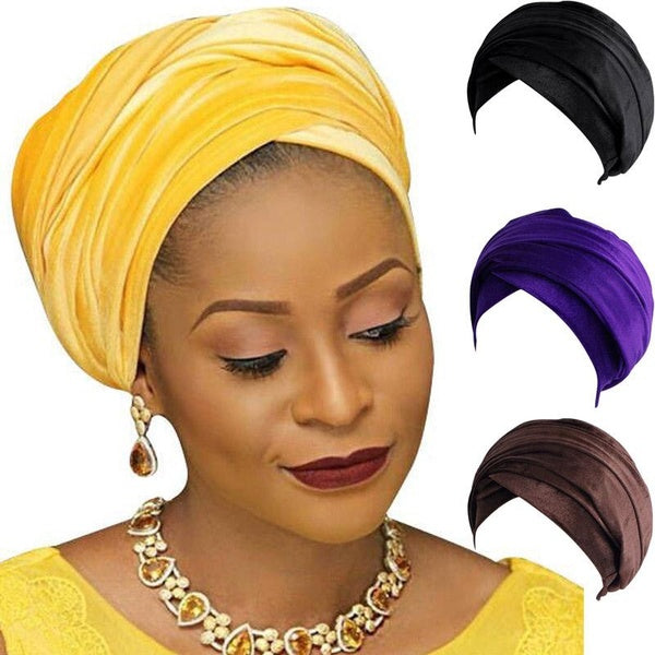 Velvet Stretch Magic Multifunctional Wrapped Head Scarf African Head Wraps Muslim Hijab Caps Turban Hat For Women