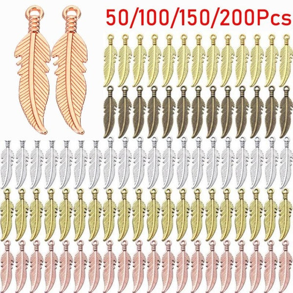 50-100-150-200 pièces 5 couleurs pendentifs à breloque plume en alliage tibétain breloques à feuilles pendantes fournitures artisanales pour la fabri