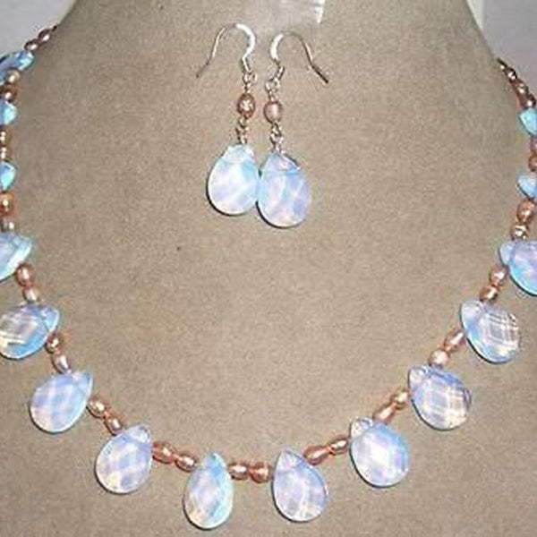 new Style Hot sale****Pink pearl -Sri Lanka Moonjade drops pendant necklace Earrings set Fashion Wedding Party Jewellery